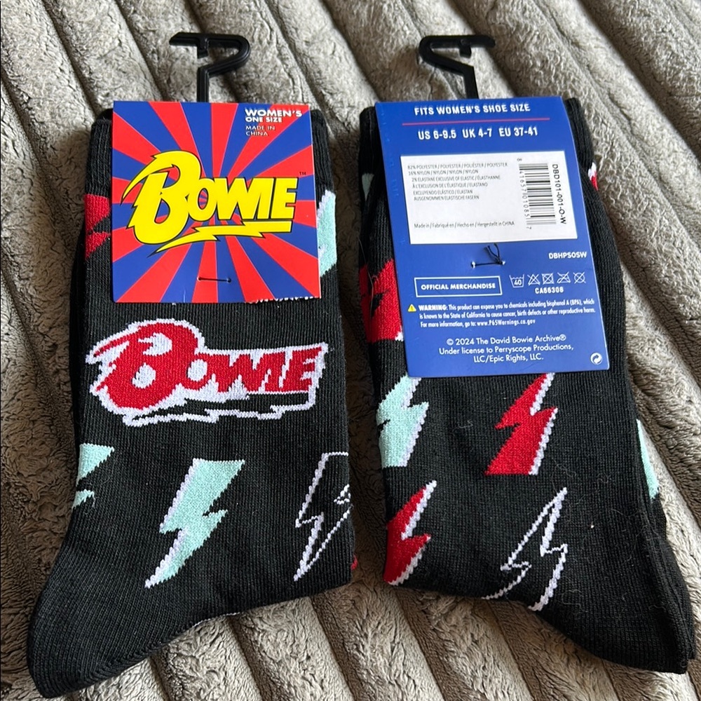 David Bowie Socks One Pair Unisex Size US 6-9.5 Womens NWT Officially Licensed